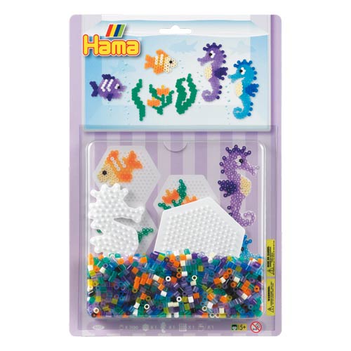 Blister Hama Beads Midi 1100 beads + placa circular pequeña y caballito de mar