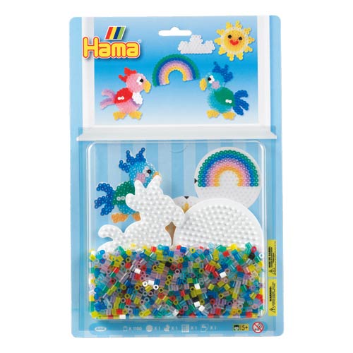Blister Hama Beads Midi 1100 beads + placa circular pequeña y loro 