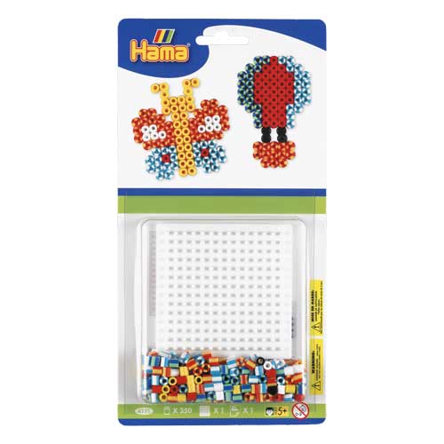 Blister Hama Beads Midi 350 beads color y bicolor + placa cuadrada pequeña + papel de planchado