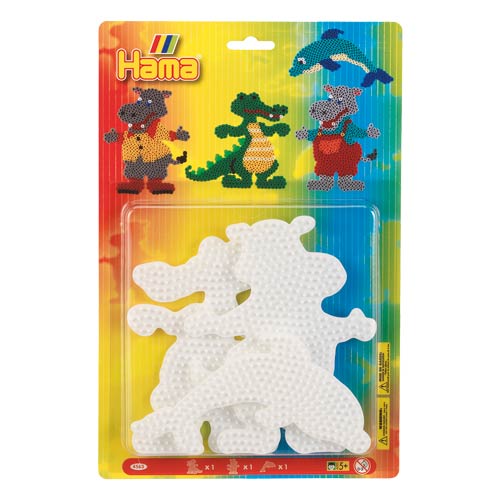 Blister Hama Beads Midi 3 Placas / Pegboards : cocodrilo, hipopótamo y delfín